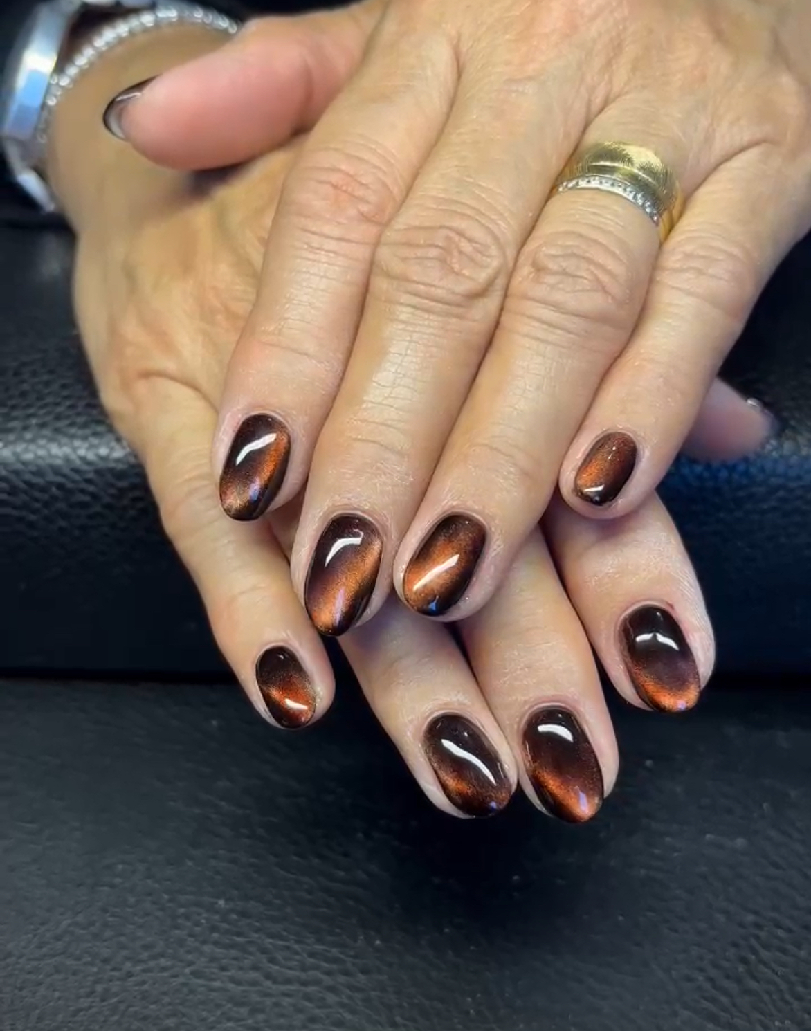 Cat-eye nagels in bruin en koper